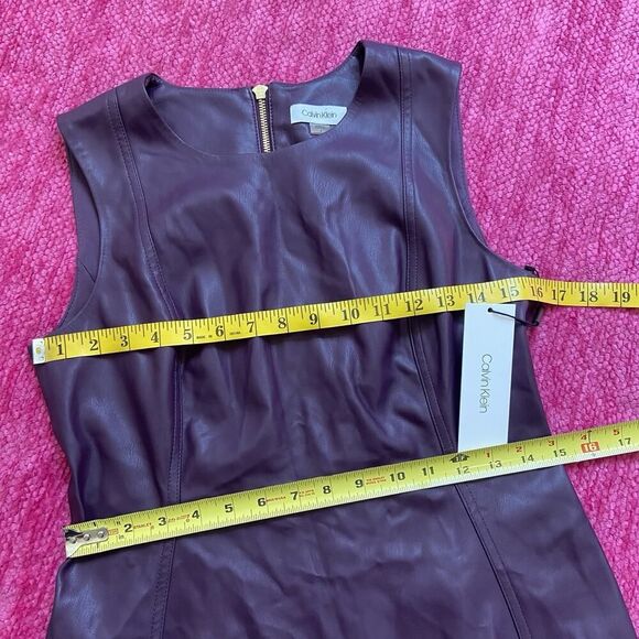 Calvin Klein Faux Leather Sleeveless Sheath Dress Purple Plum Size 8 - Picture 9 of 11